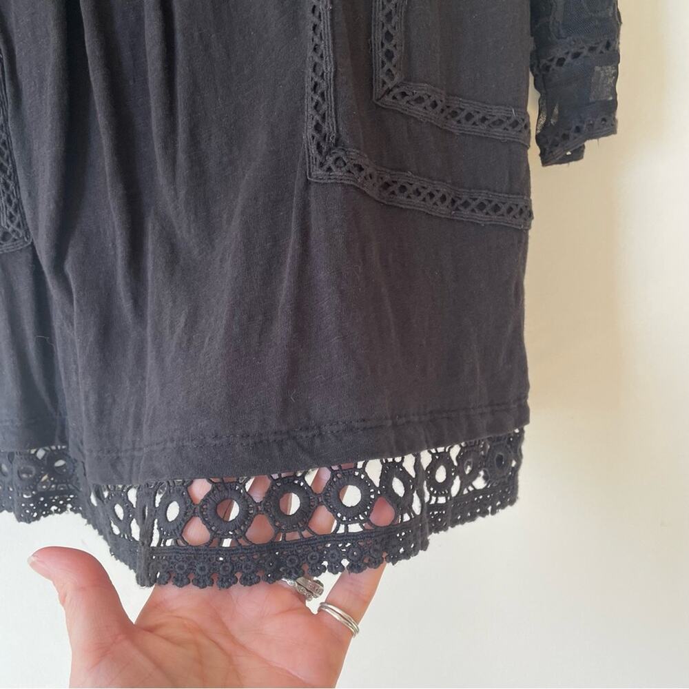 Anthropologie Meadow Rue Mantra Black Daisy Floral Crochet Lace Mesh Top S - Picture 5 of 9
